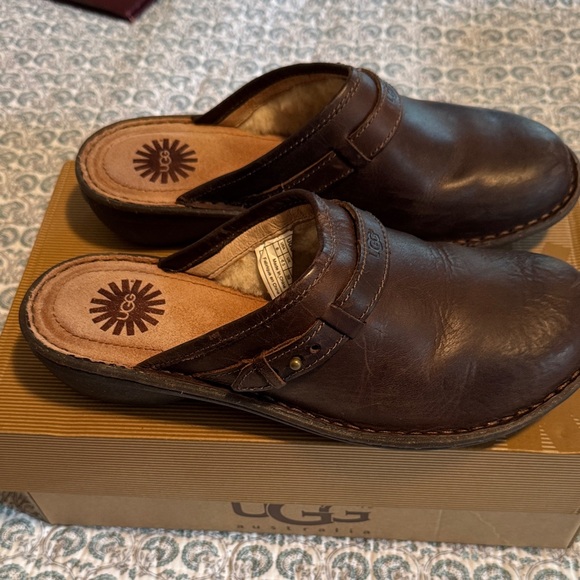 UGG Women's Dark Brown Leather Mules - Picture 2 of 5